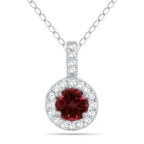 1/2 Carat Tw Halo Garnet And Diamond Pendant In 10K White Gold