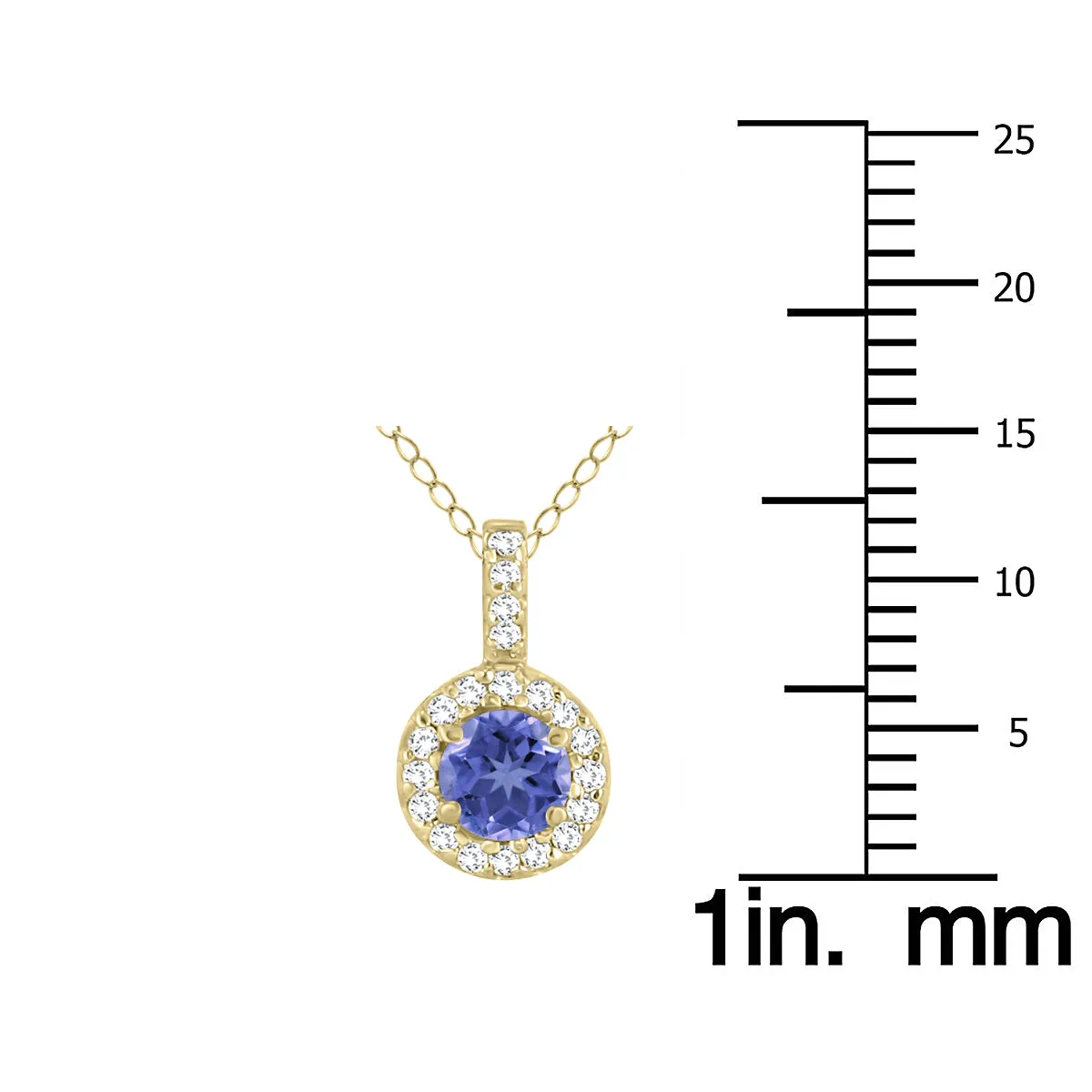 1/2 Carat Tw Halo Tanzanite And Diamond Pendant In 10K Yellow Gold