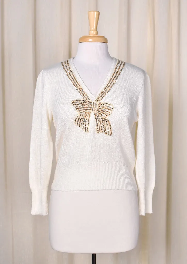 1940s Vintage Style Gold Bow Sweater