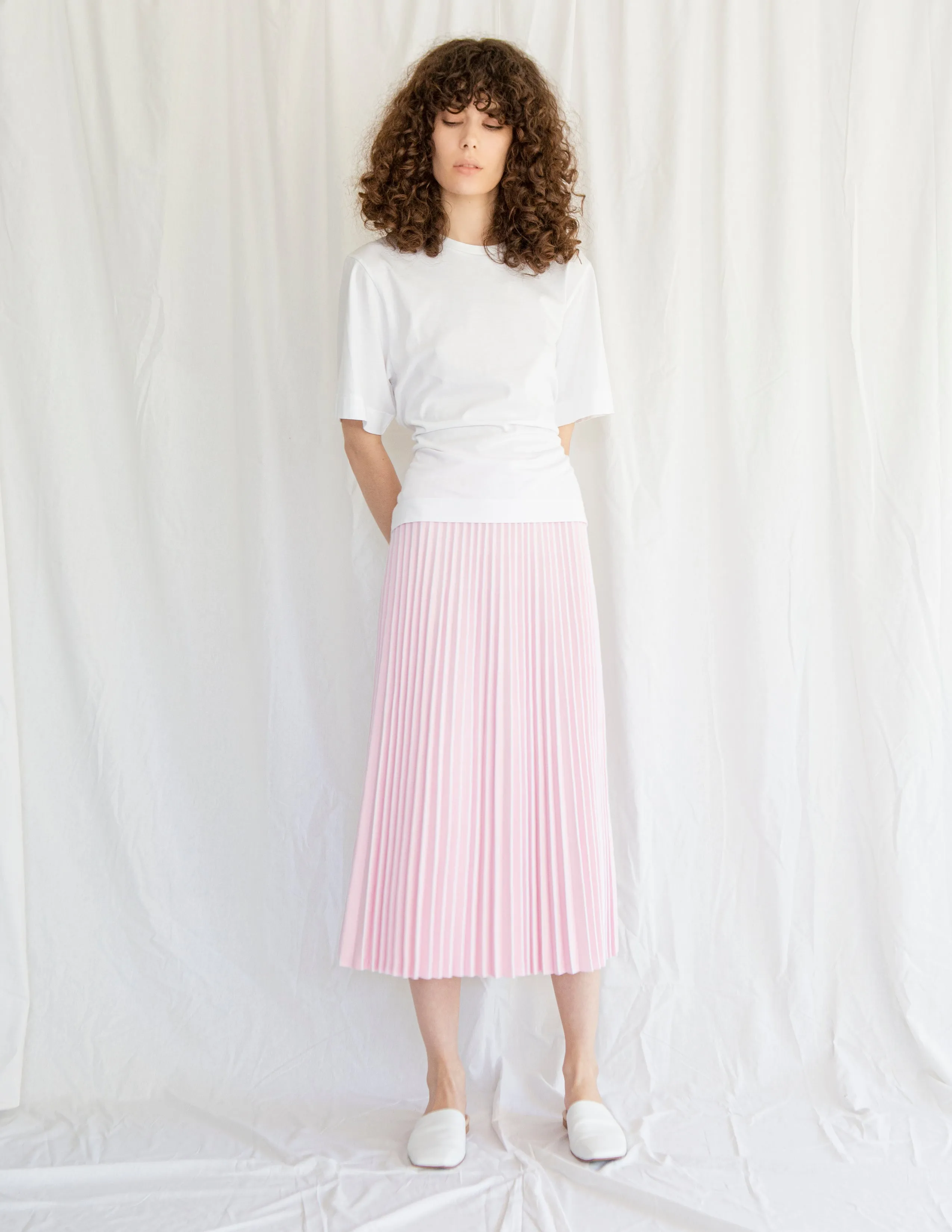 3D Knit Pleated Skirt in Bubblegum