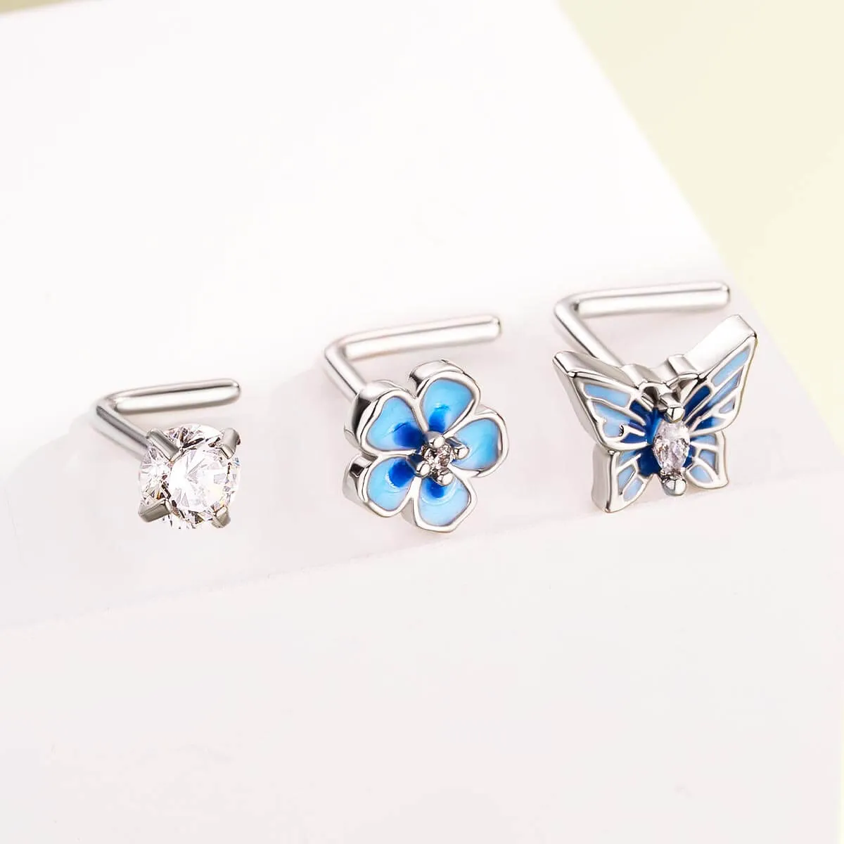 3PCS Blue Flower/Butterfly/Clear CZ Nose Studs