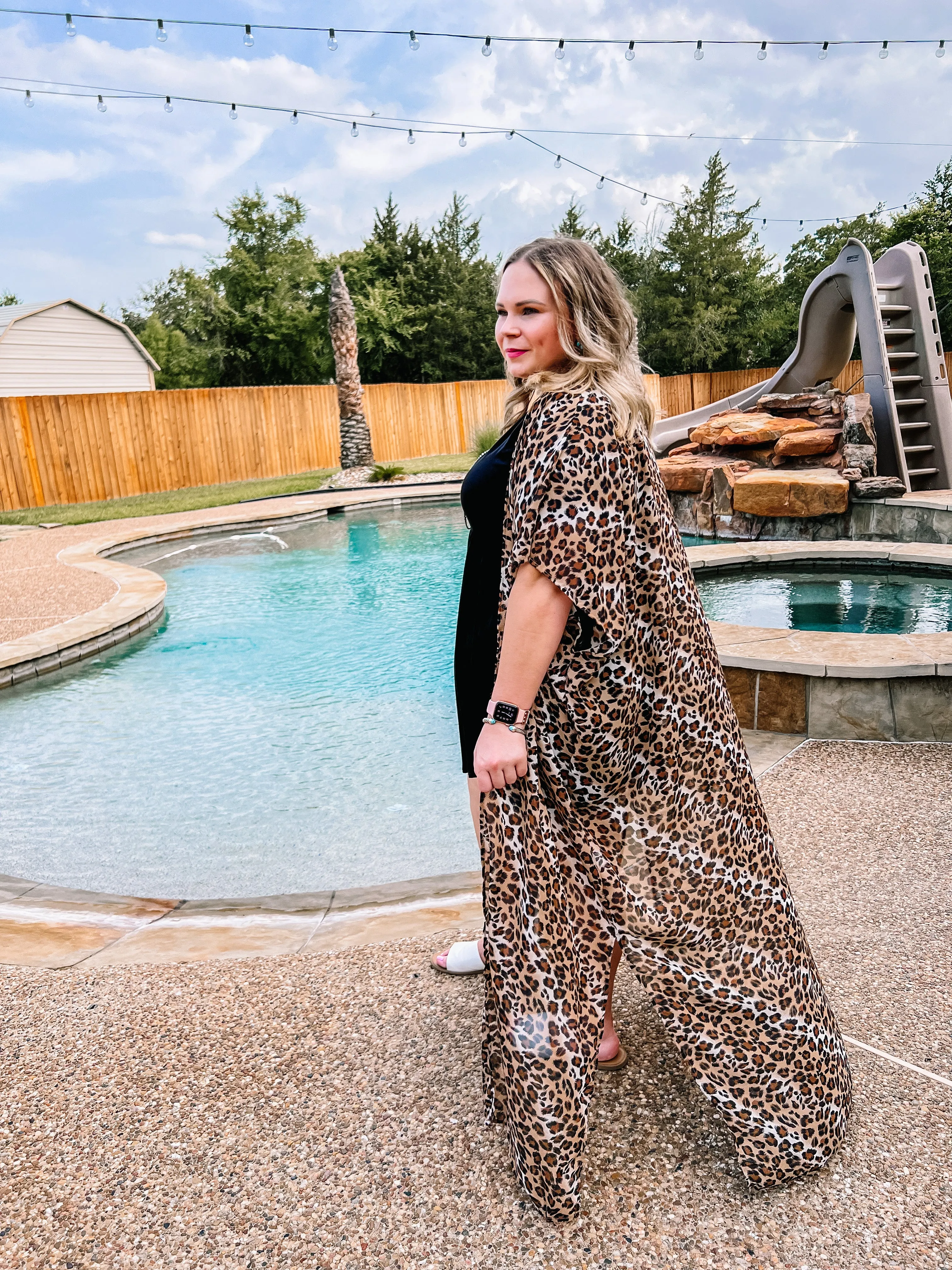 A Reason To Smile Leopard Print Short Sleeve Duster in Brown