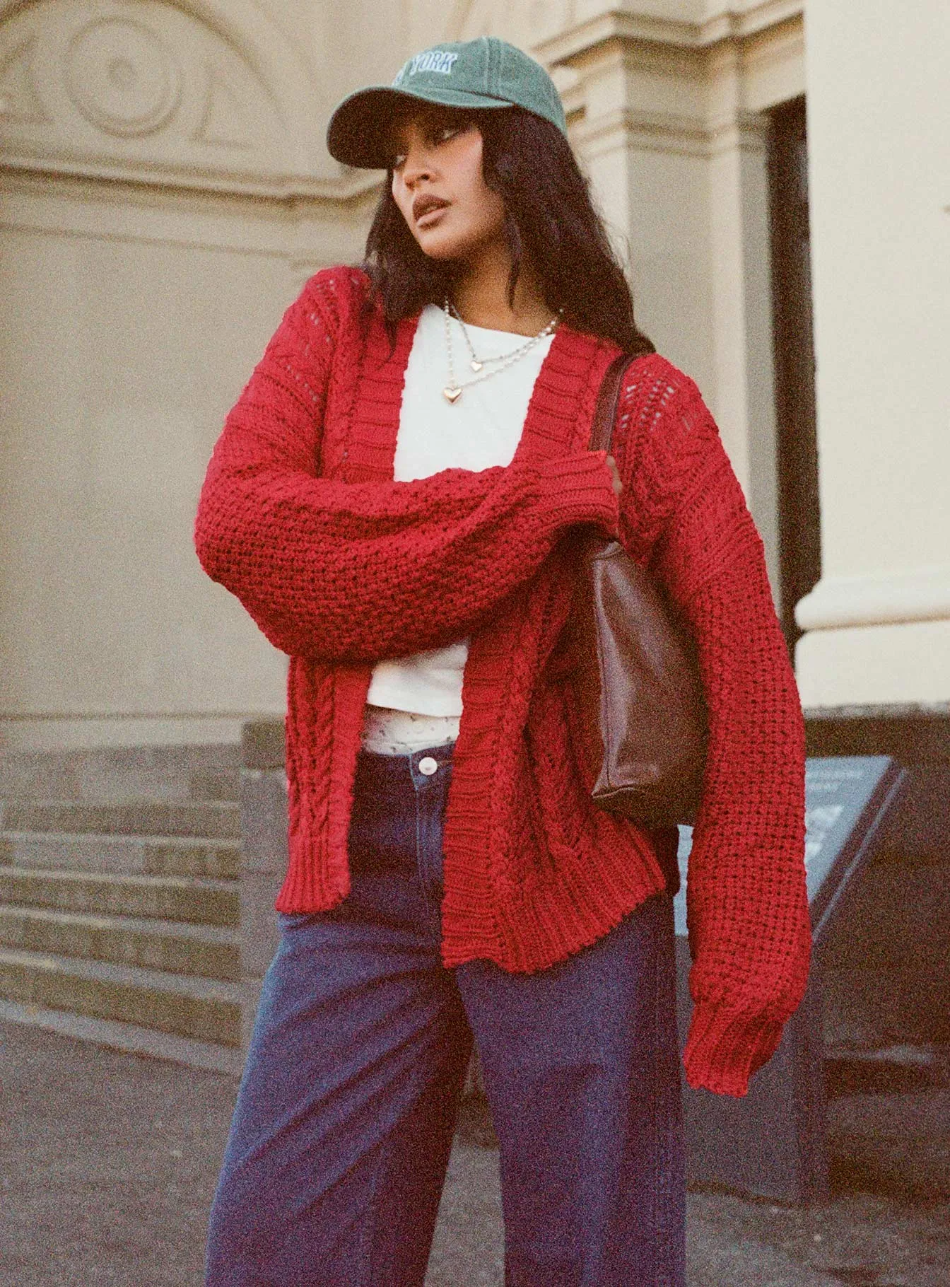 Abner Cable Cardigan Red