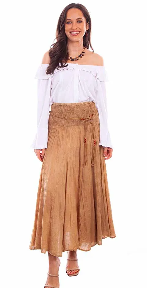 Acid Wash Khaki Cantina Skirt with Beaded Belt at Bourbon Cowgirl