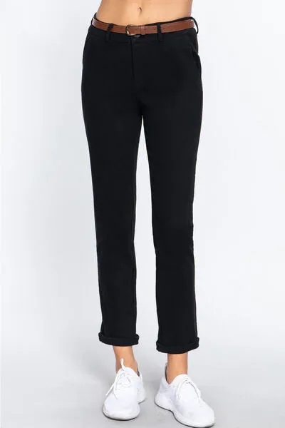 ACTIVE BASIC,  Cotton-Span Twill Straight Pants