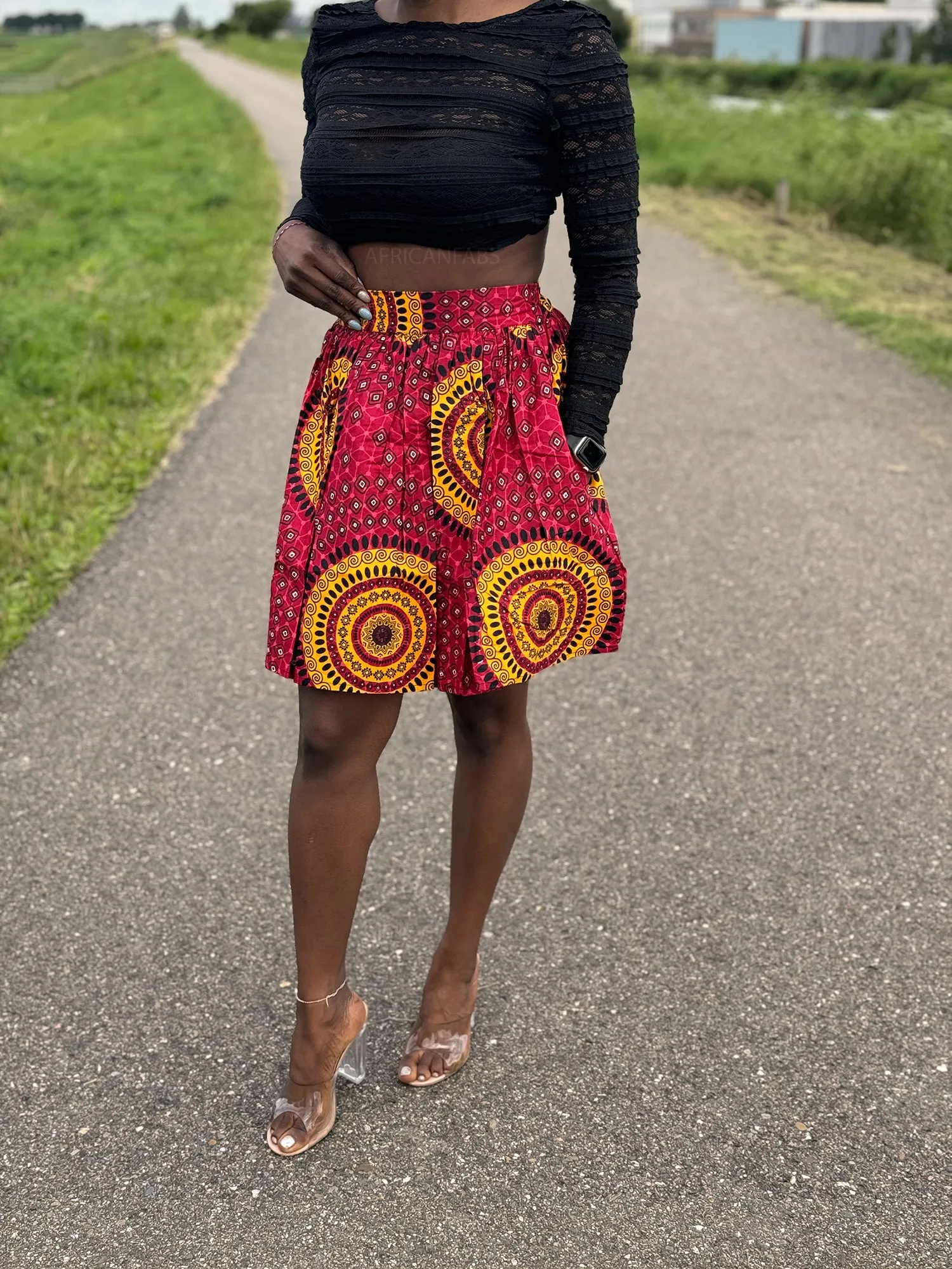 African print mini skirt - Red Dotted Patterns