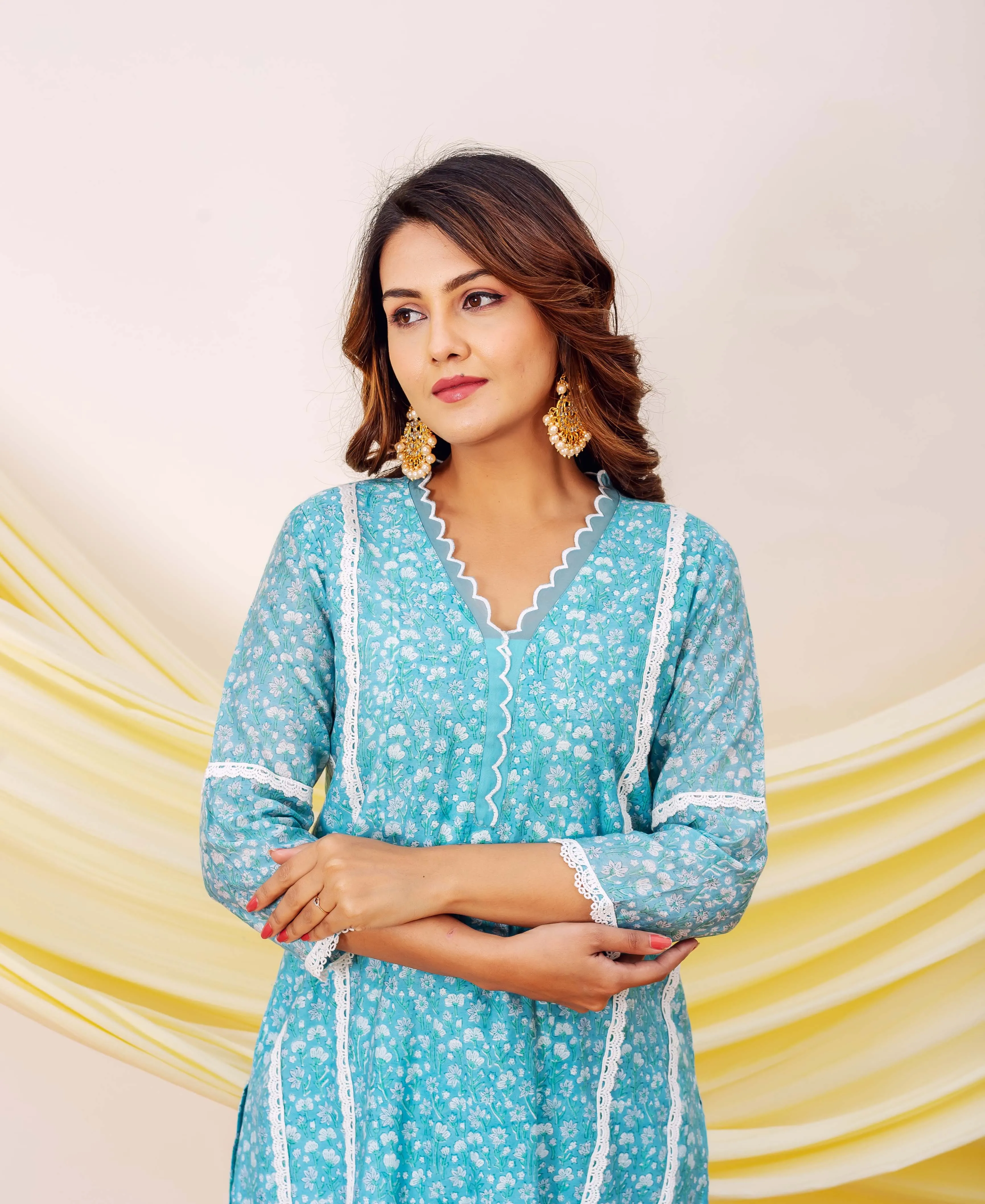 Amara Luxurious Blue Hand Block Printed Chanderi Kurta