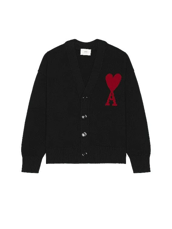 ami Paris Red Ami De Coeur Cardigan BFUKC006.018