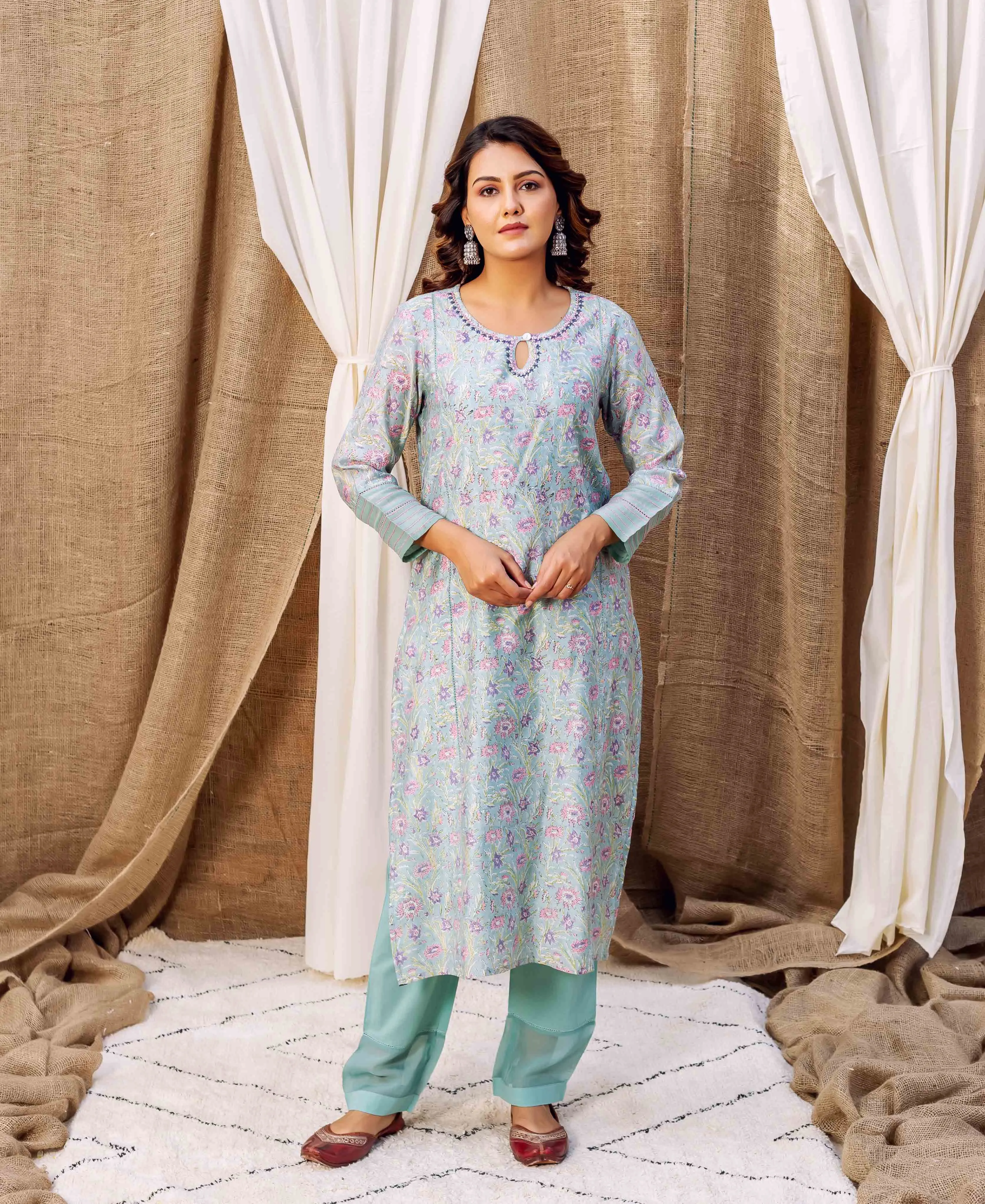 Ananya's Sea Green Hand Printed Kurta