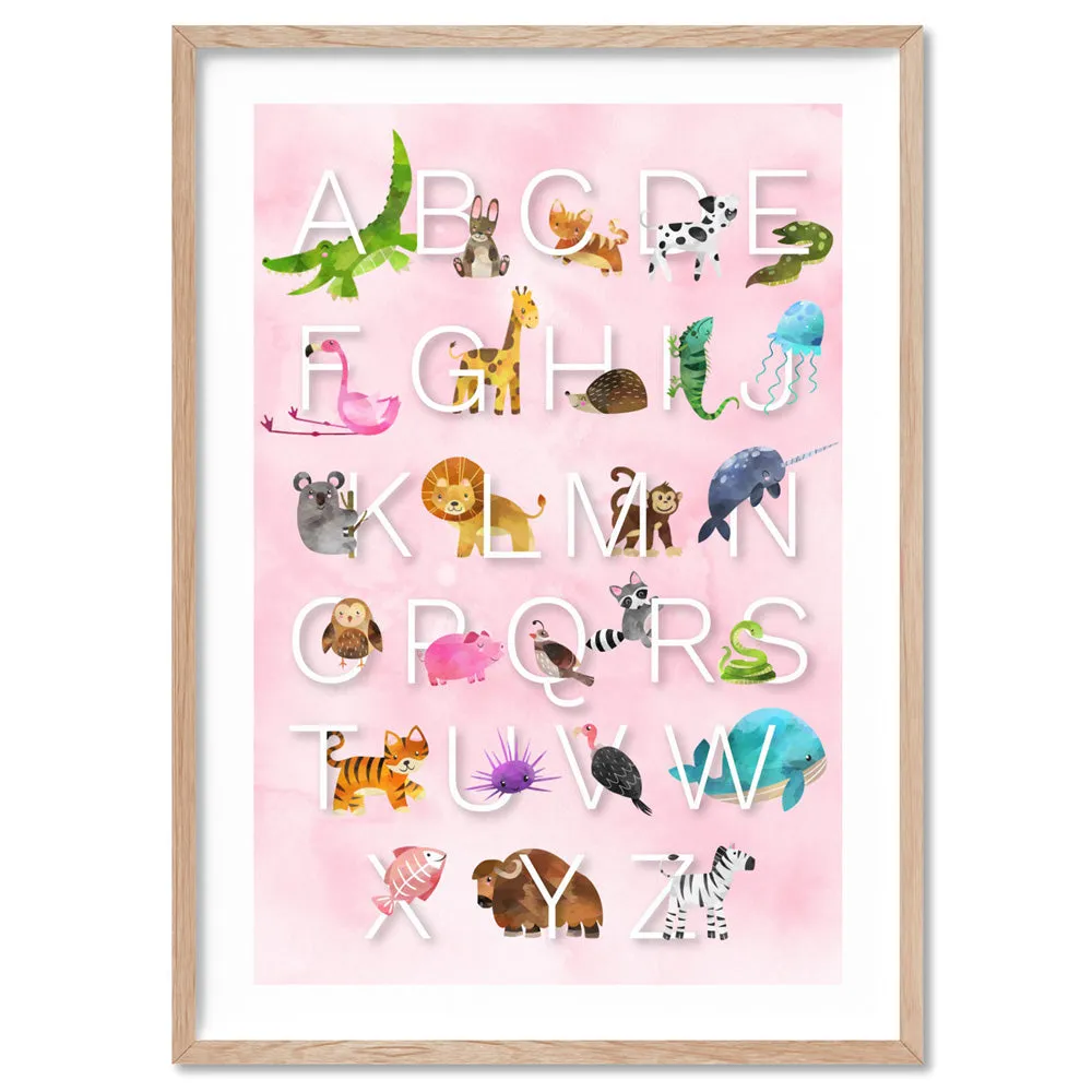 Animal Alphabet in Watercolours | Pink - Art Print