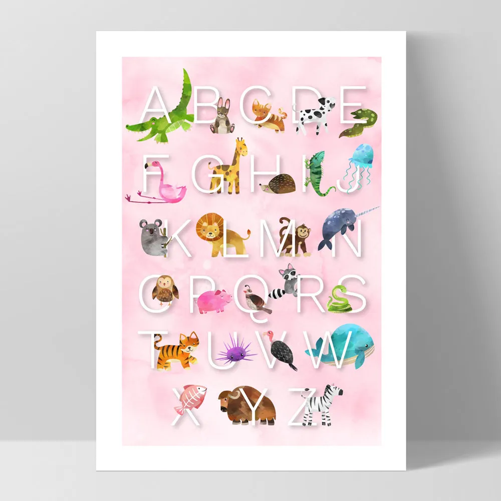 Animal Alphabet in Watercolours | Pink - Art Print