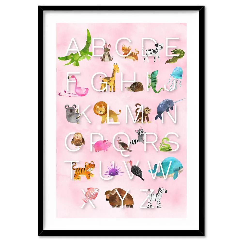 Animal Alphabet in Watercolours | Pink - Art Print