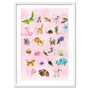 Animal Alphabet in Watercolours | Pink - Art Print