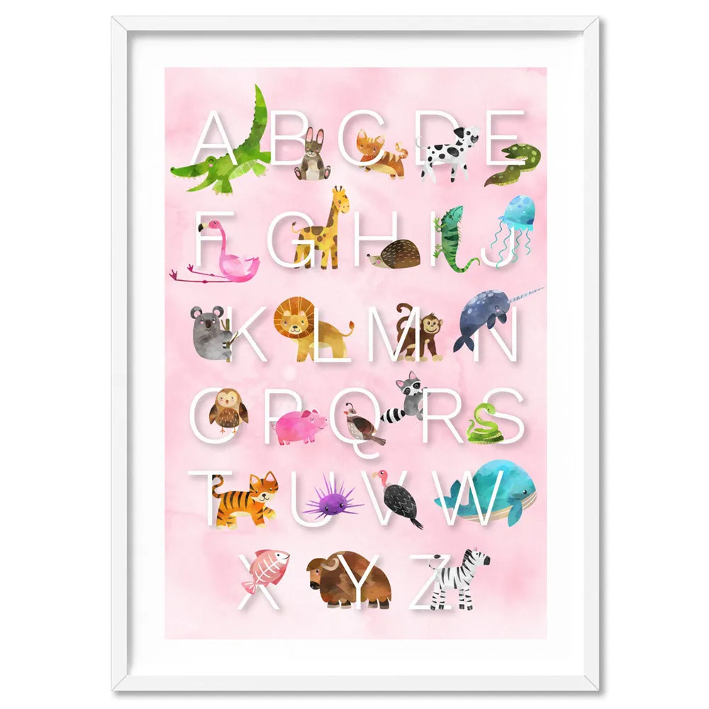 Animal Alphabet in Watercolours | Pink - Art Print