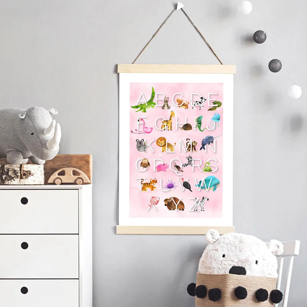 Animal Alphabet in Watercolours | Pink - Art Print