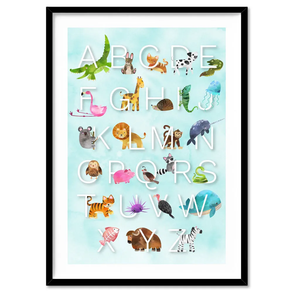 Animal Alphabet in Watercolours | Teal - Art Print