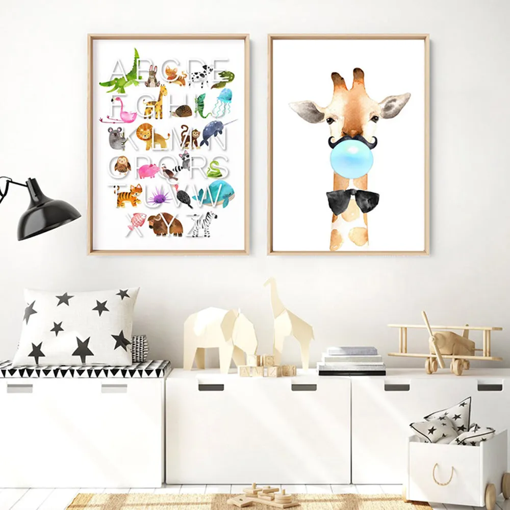 Animal Alphabet in Watercolours | White - Art Print