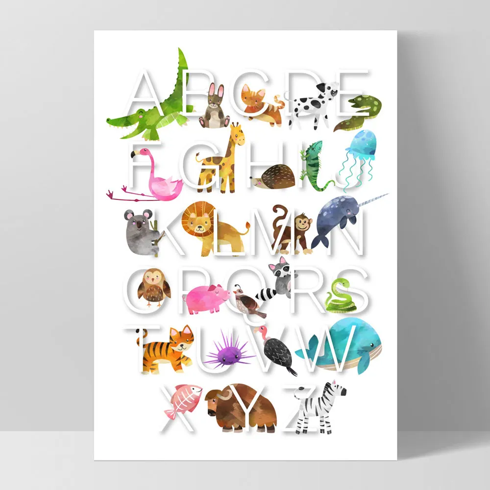 Animal Alphabet in Watercolours | White - Art Print