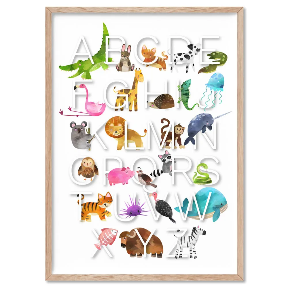 Animal Alphabet in Watercolours | White - Art Print