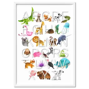 Animal Alphabet in Watercolours | White - Art Print