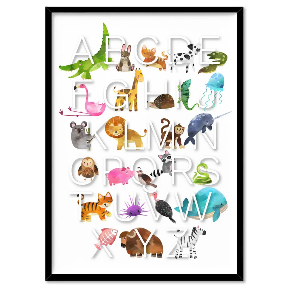 Animal Alphabet in Watercolours | White - Art Print