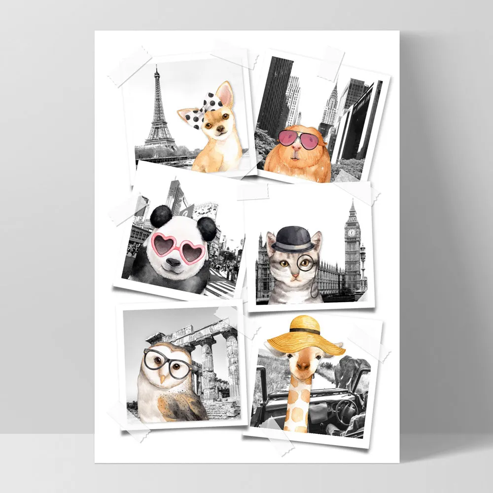 Animal Vacay Selfies Collage - Art Print