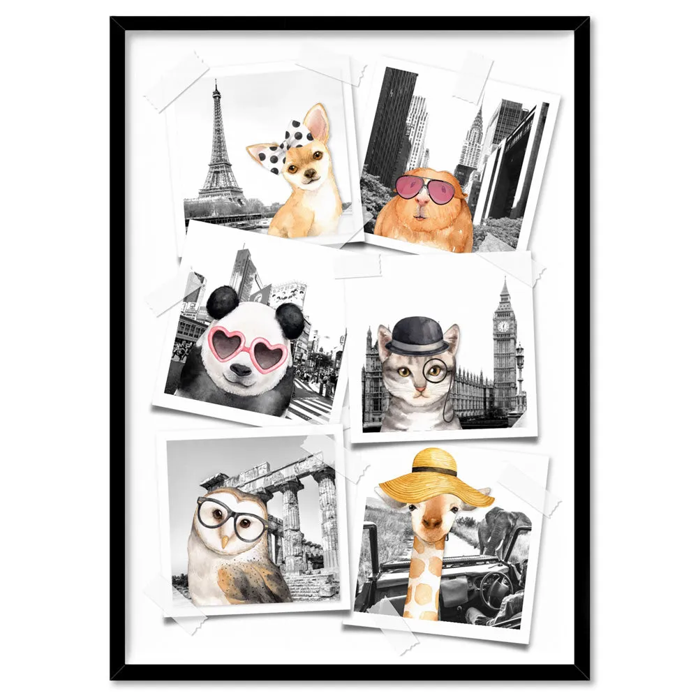 Animal Vacay Selfies Collage - Art Print