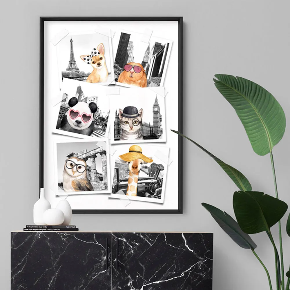 Animal Vacay Selfies Collage - Art Print