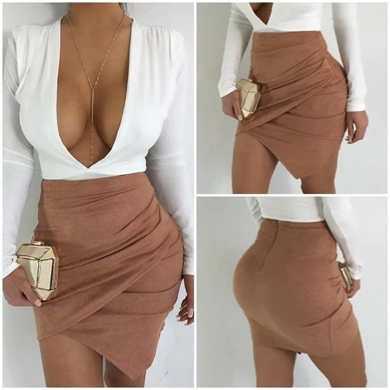 ASYMMETRICAL SUEDE MINI-SKIRT