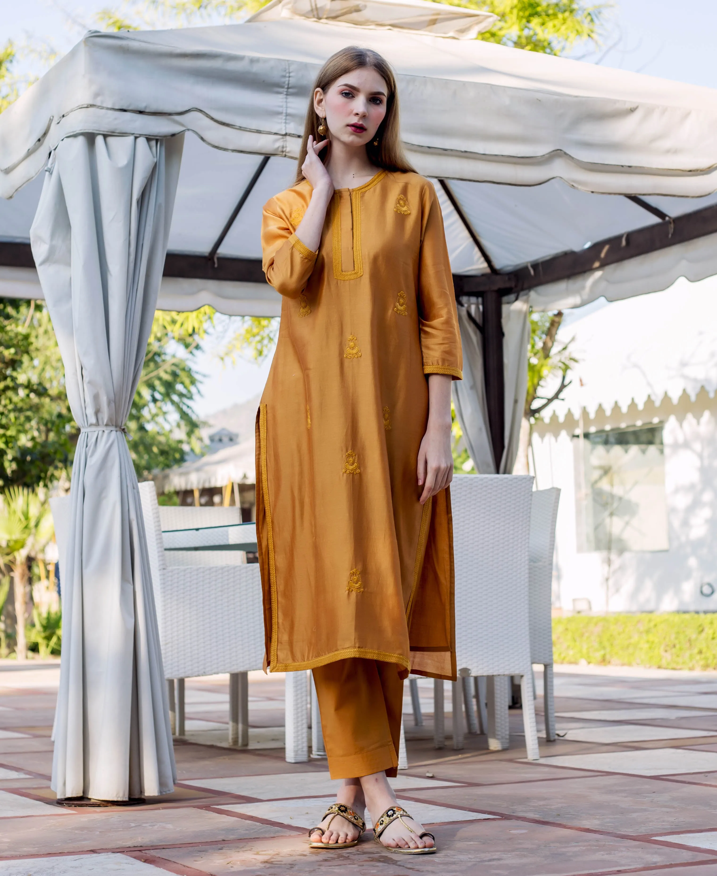 Autumn Rust Embroidered Kurta