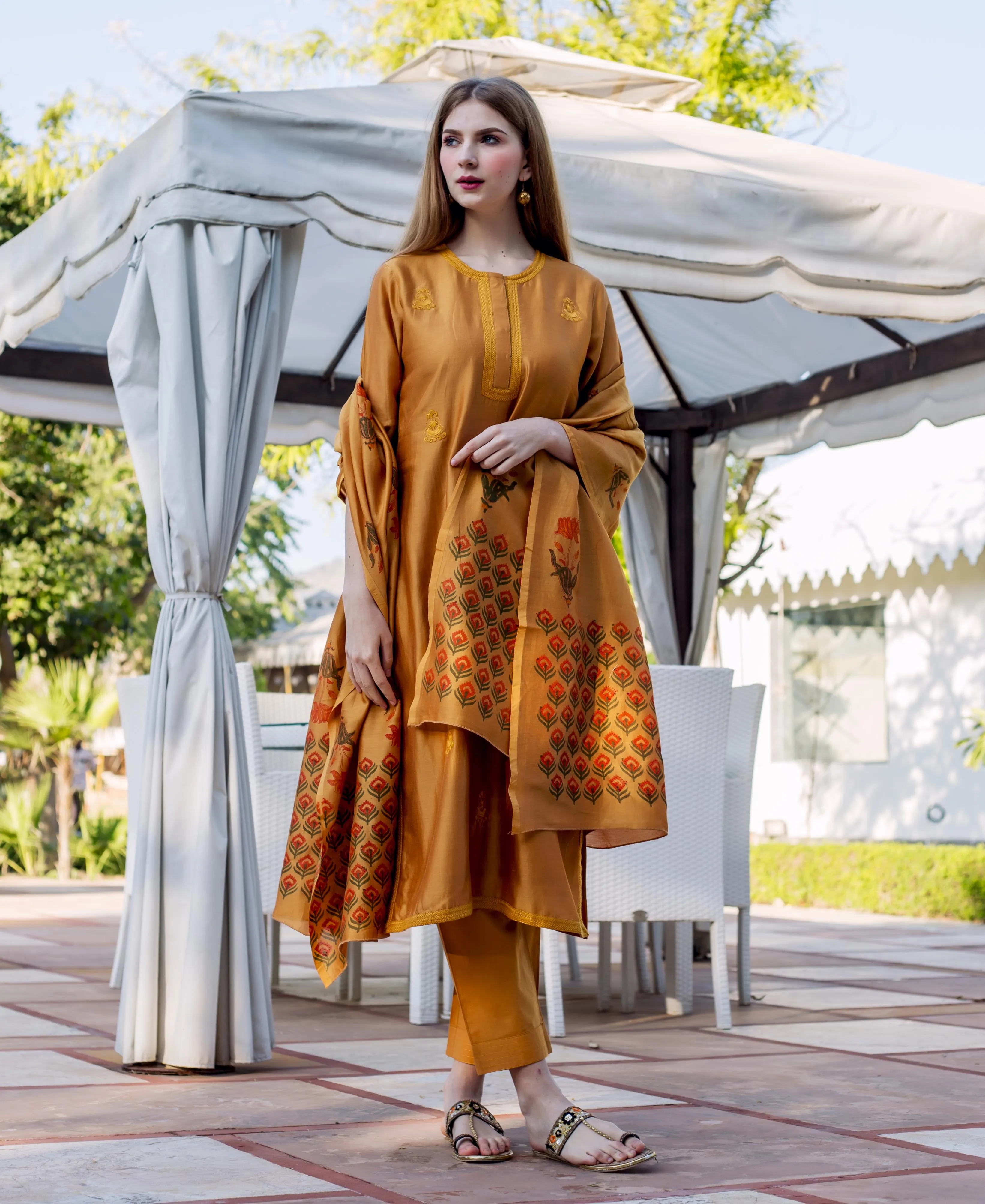 Autumn Rust Embroidered Kurta