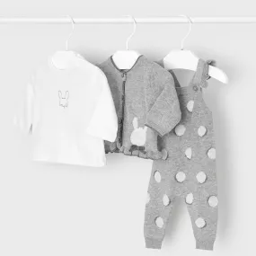 AW Mayoral Girls 3 Piece Grey Knitted Dungaree Set