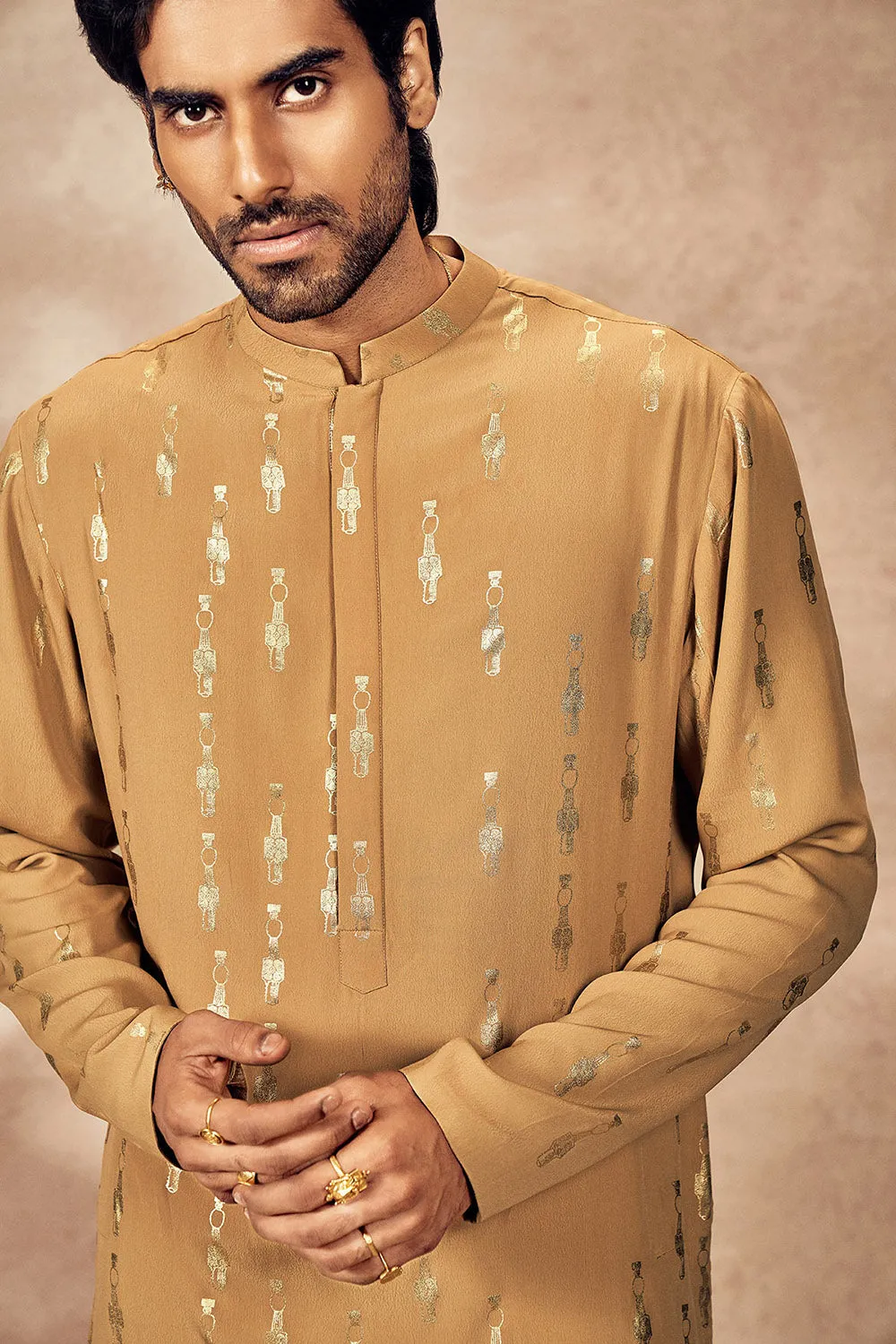 Beige Tribal Pillar Kurta Set