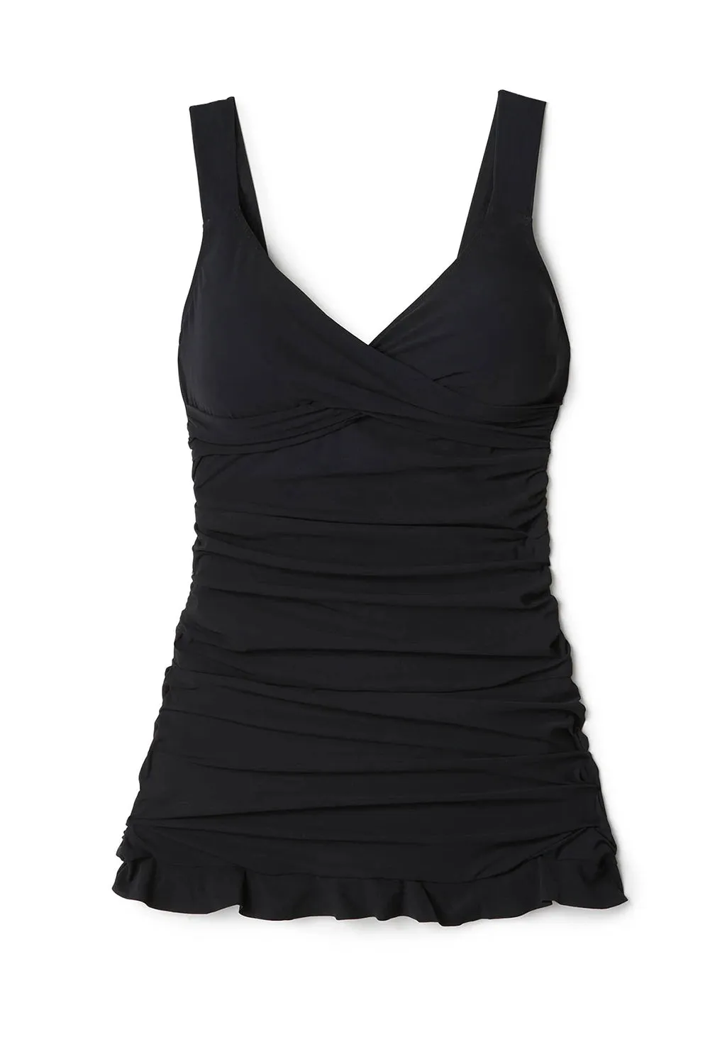 Black Criss Cross Ruffles Two Piece Tankini Set