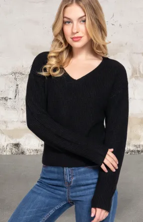 Black Dolman Sleeve Strappy Open Back Sweater