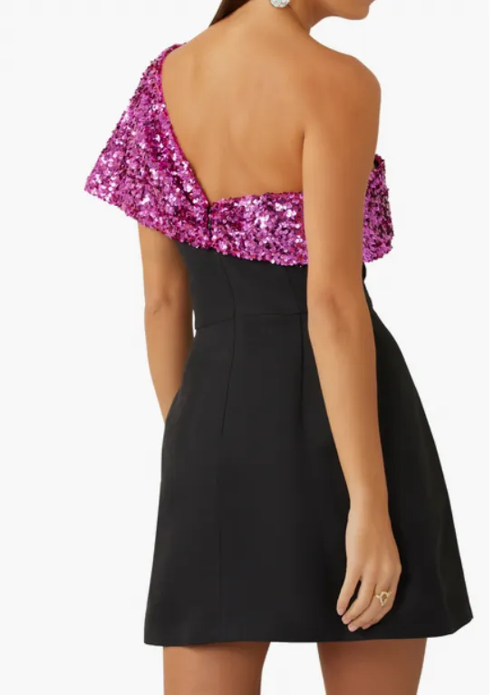 Black One Shoulder Sequins Sheath Homecoming Dress, DP2566