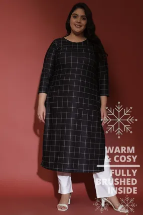 Black Plaid Art Woolen Winter kurti