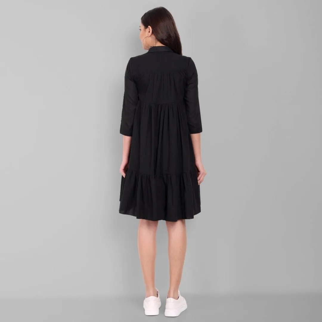 Black Short Mul-Mul Tier Dress