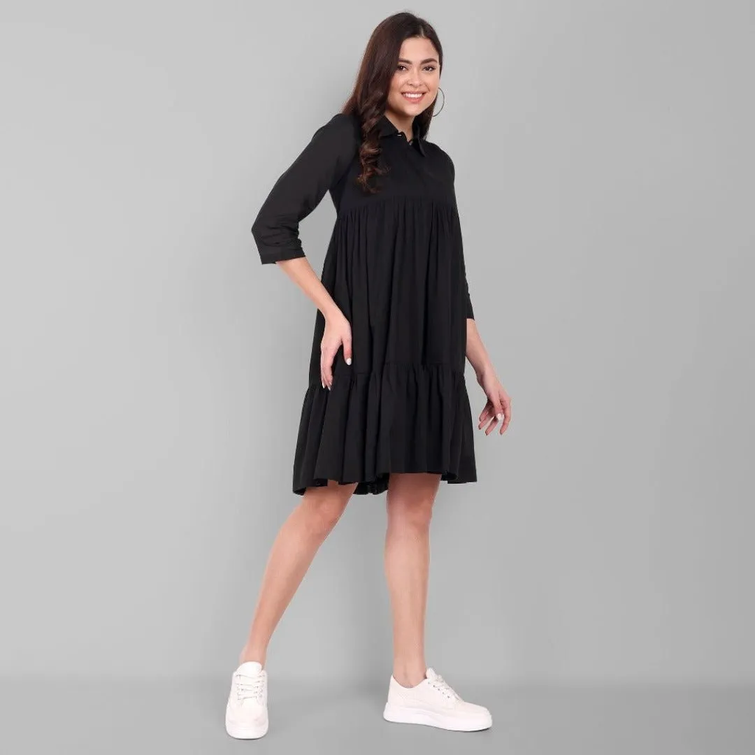 Black Short Mul-Mul Tier Dress