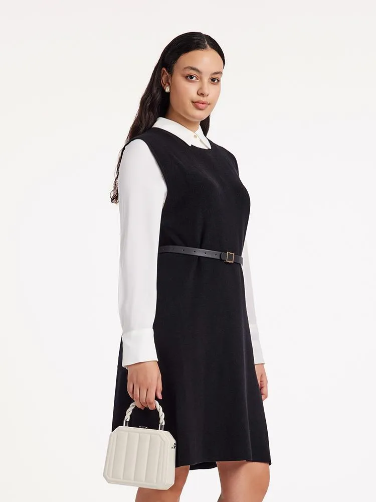 Black Vest Dress And White Women Shirt Dress Two-Piece Set