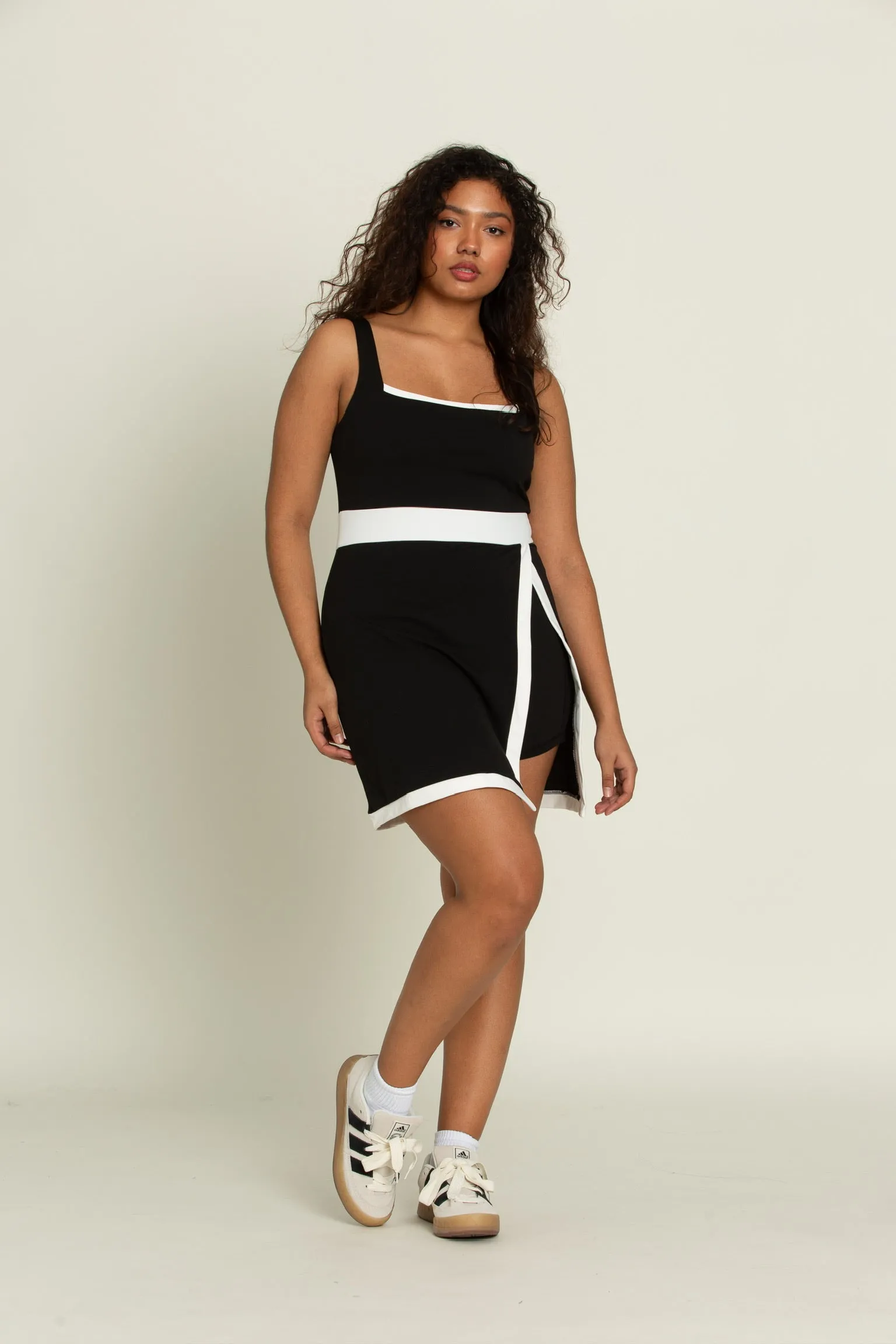 Black White Lined Active Dress