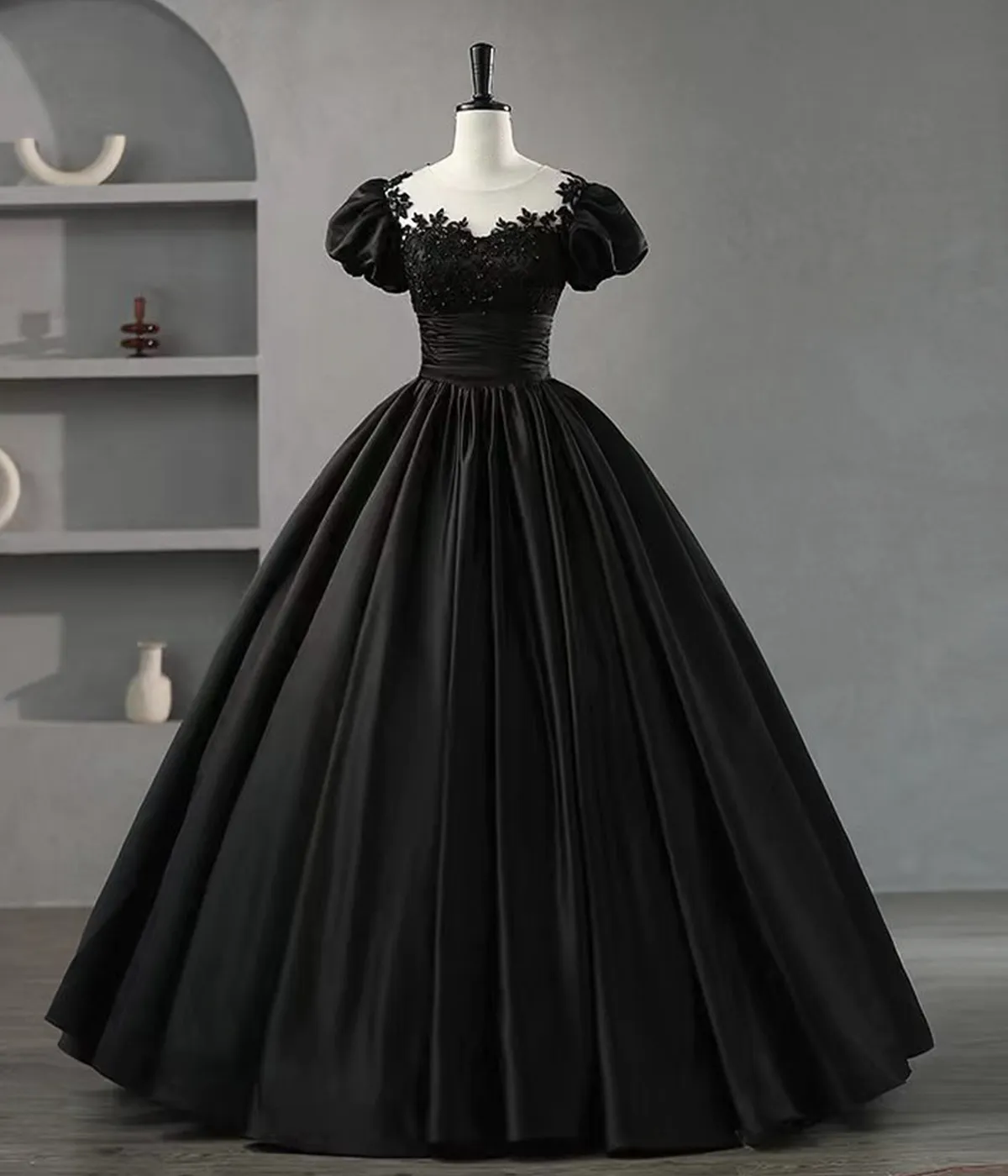 BlackA-Line Appliques Formal Party Dress Ball Gown with Beading,DP1005