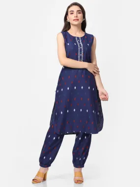 Blue Geometrical Printed Kurta With Harem Pant