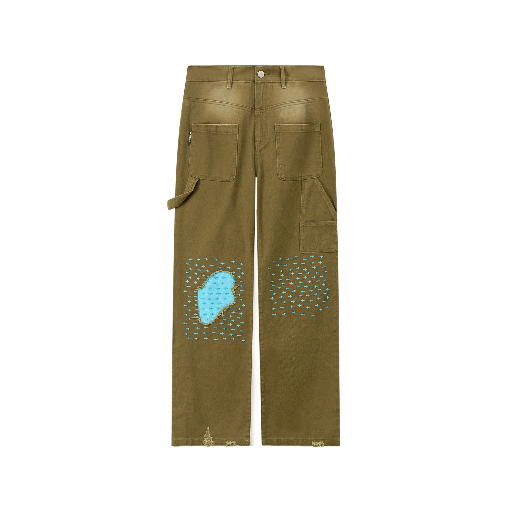 Blue Stitches Khaki Straight Pants