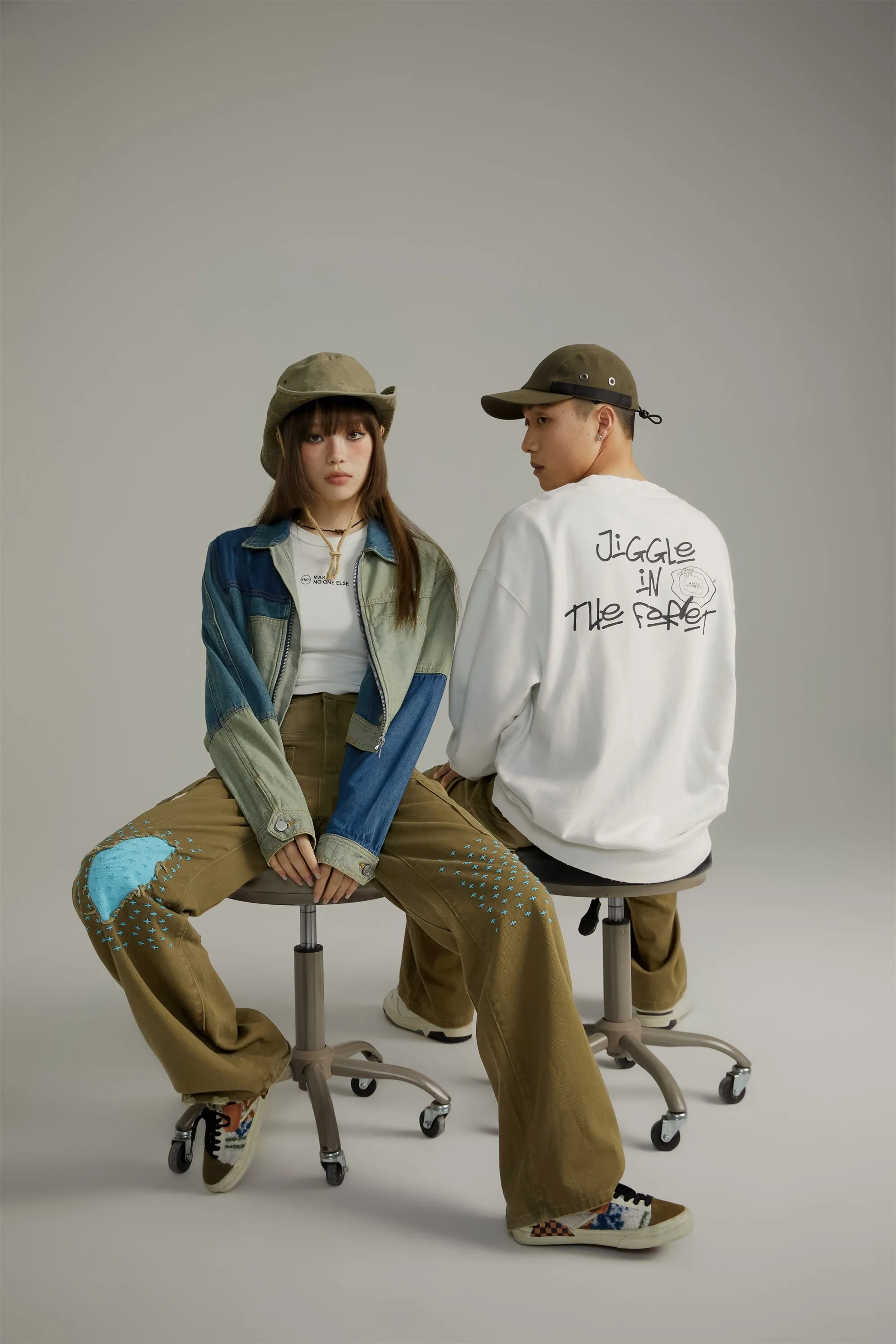 Blue Stitches Khaki Straight Pants