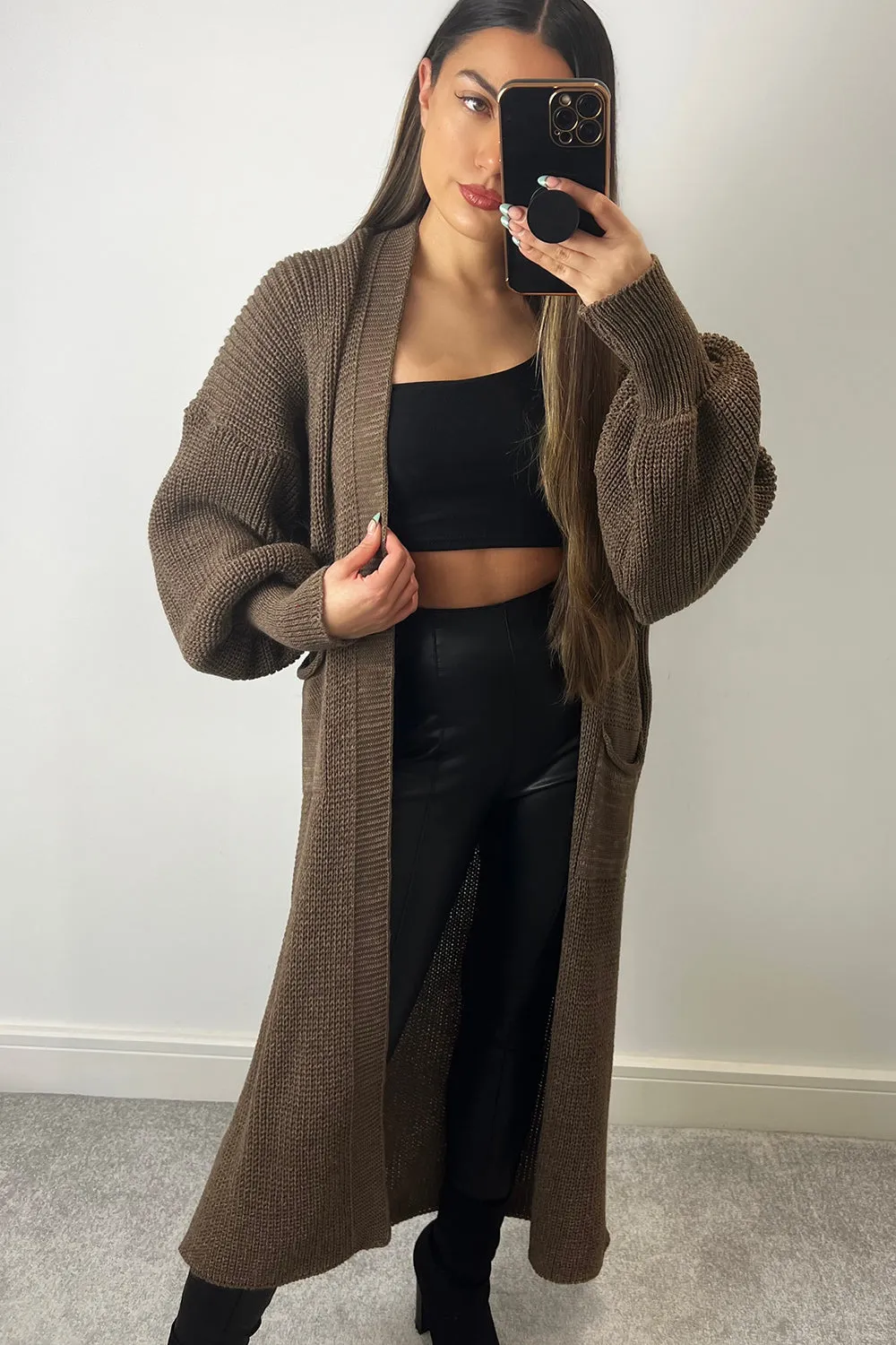 Bonnie Brown Longline Open Front Knitted Cardigan