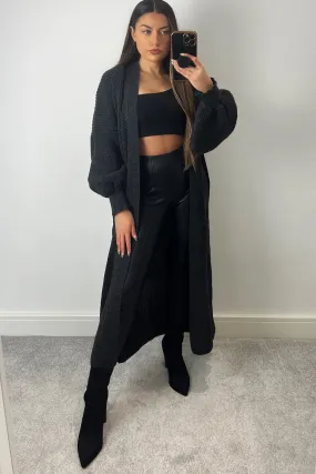 Bonnie Charcoal Longline Open Front Knitted Cardigan