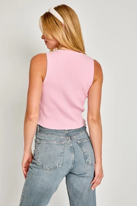 Bow Detail Sleeveless Knit Top