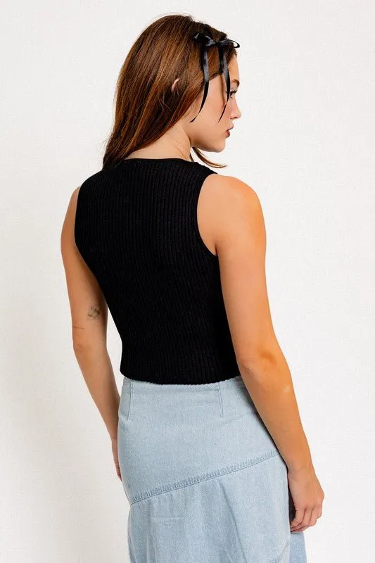 Bow Detail Sleeveless Knit Top