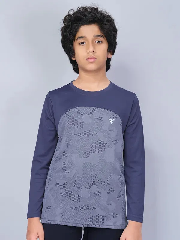 Boys Jacquard Slim Fit Crew Neck T-shirt with VENTMESH